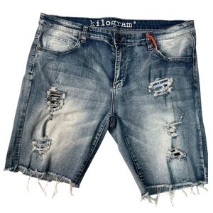Sz 42 kilogram denim ripped blue jean shorts